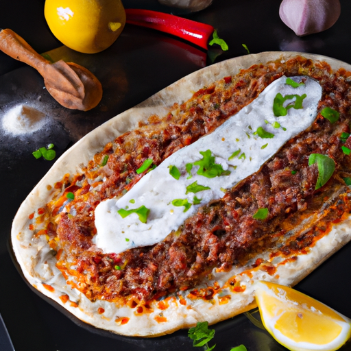 Lahmacun mit Dönerfleisch und Weichkäse