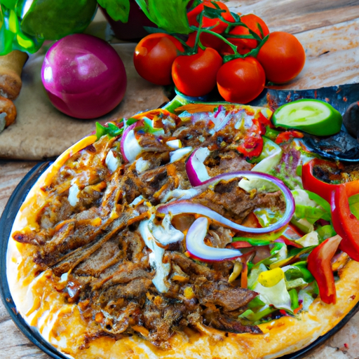 Türkische Pizza mit Dönerfleisch und Salat