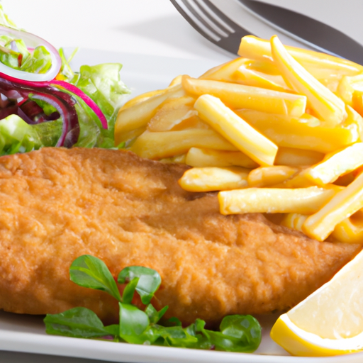 Schnitzel mit Pommes frites und Salat