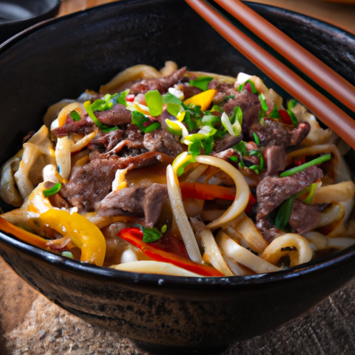 Gebratene Udon Nudeln mit Rindfleisch