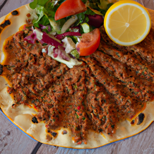 Lahmacun mit Drehspießfleisch, Salat und Sauce