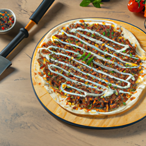 Lahmacun mit Drehspießfleisch und Weichkäse