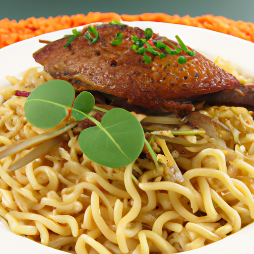Gebratene Nudeln mit kross gebackener Ente