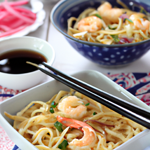 Gebratene Udon-Nudeln mit Garnelen