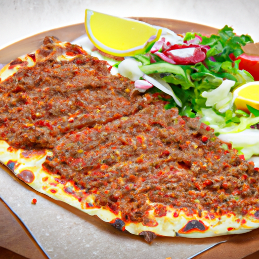 Lahmacun mit Fleisch, Salat und Sauce