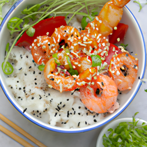 Poke Bowl mit gekochten Ebi Garnelen