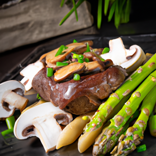 Rindfleisch mit Champignons und Spargel Rezept