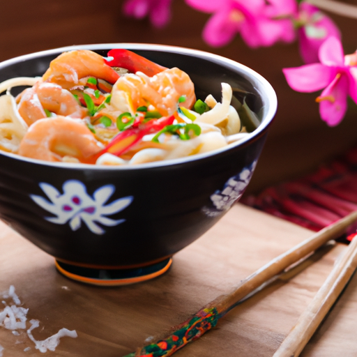 Udon-Nudeln mit Garnelen