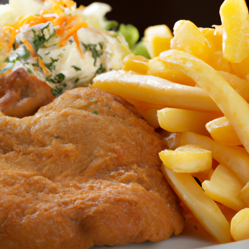 Zigeunerschnitzel mit Pommes frites und Salat
