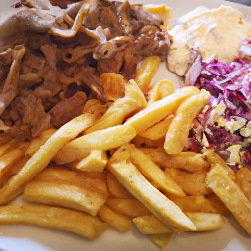 Gyros Teller mit Pommes Frites und Krautsalat
