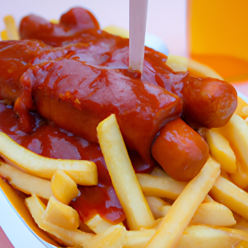 Riesen Currywurst mit Pommes frites