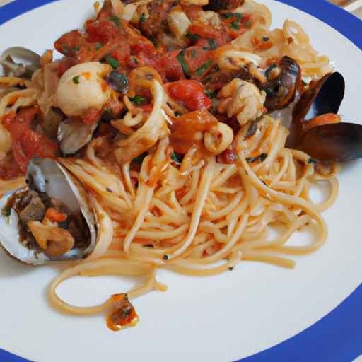 Spaghetti mit Meeresfrüchten und Tomatensauce