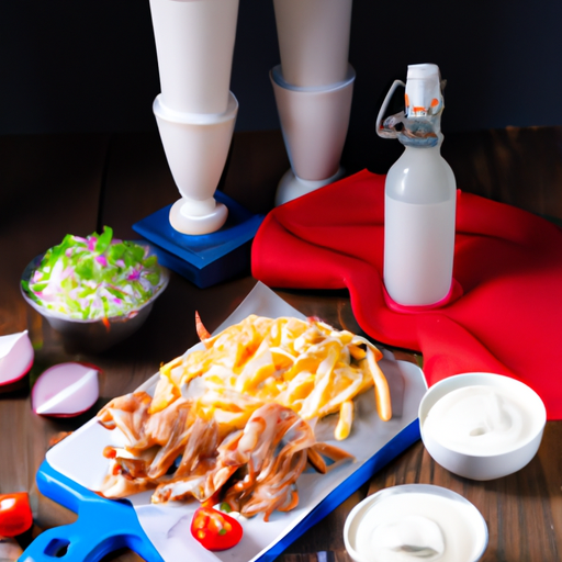 Gyros mit Pommes frites, Zwiebeln und Tzatziki