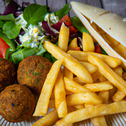 Falafel Teller mit Pommes frites und Salat Rezept