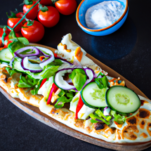 Türkische Pizza mit Salat und Weichkäse