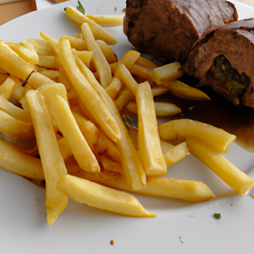 Fleischrolle mit Pommes frites