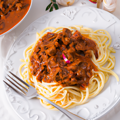 Spaghetti mit Gulasch Rezept