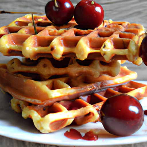 Waffel mit heißen Kirschen