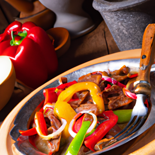 Gebratenes Rindfleisch mit Zwiebeln und Paprika