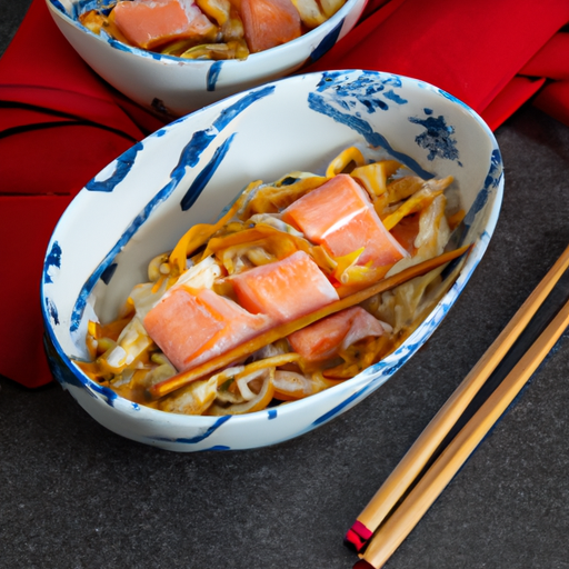 Gebratene Udon Nudeln mit Lachs