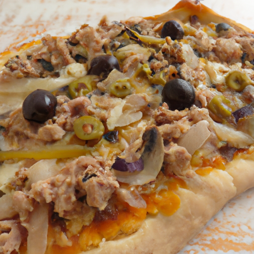 Pizza mit Thunfisch, Zwiebeln, Oliven, Artischocken und Champignons Rezept