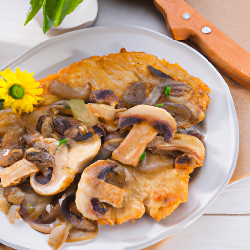 Schnitzel mit Champignons und Zwiebeln