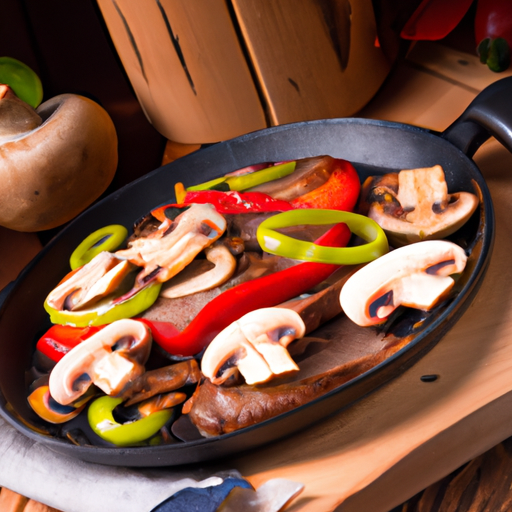 Rumpsteak mit Champignons, Paprika und Zwiebeln Rezept