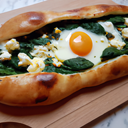 Pide mit Spinat, Schafskäse und Ei