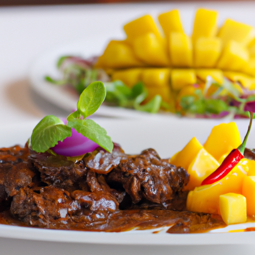 Gebratenes Rindfleisch mit Mangosauce