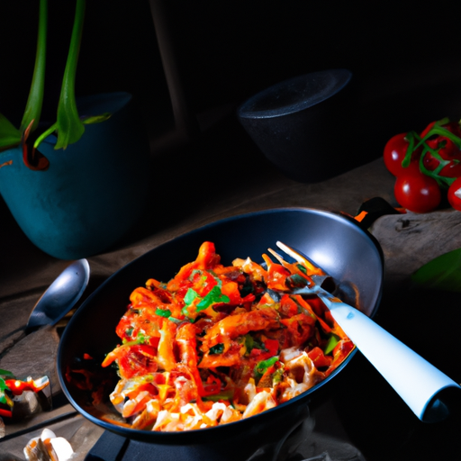 Pasta mit Meeresfrüchten, Tomatensauce und Knoblauch