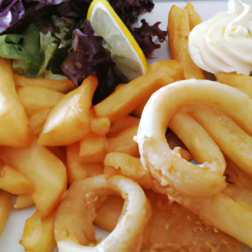 Calamari mit Pommes frites und Salat