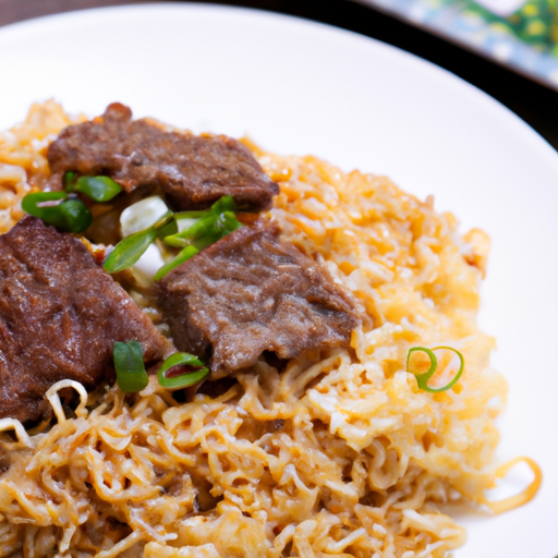 Gebratene Ramen Nudeln mit Rindfleisch