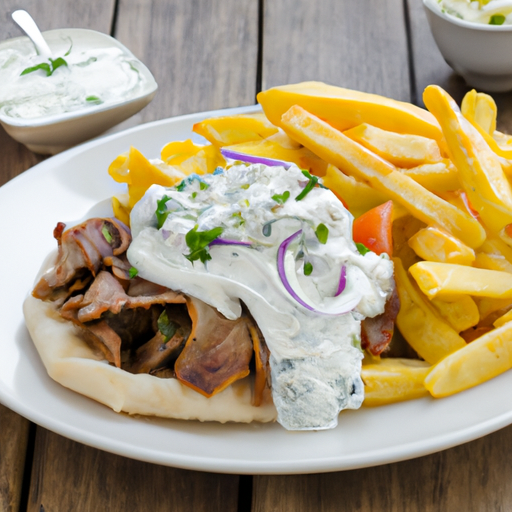 Gyrosteller mit Pommes frites und Tzatziki