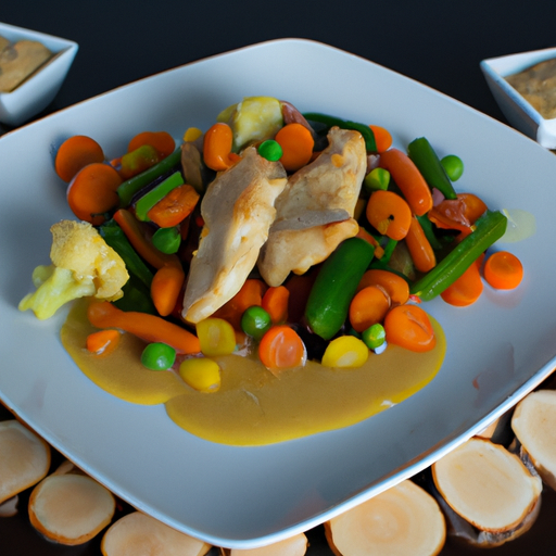 Knuspriges Hühnerfleisch mit Gemüse und Erdnusssauce Rezept