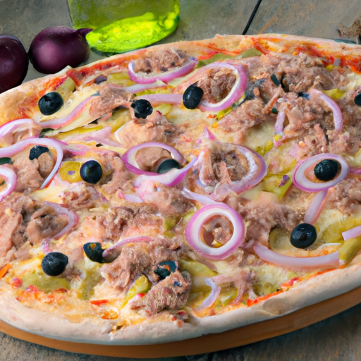 Pizza Thunfisch, Zwiebeln, Oliven Rezept