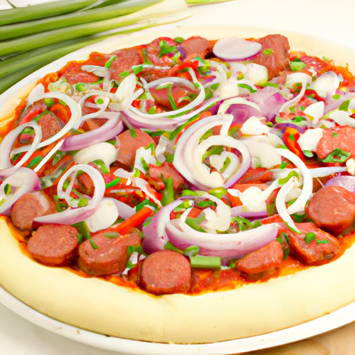 Pizza Peperoniwurst mit Zwiebeln Rezept