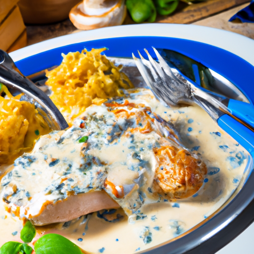 Hähnchensteak mit Gorgonzola und Sahnesauce überbacken Rezept