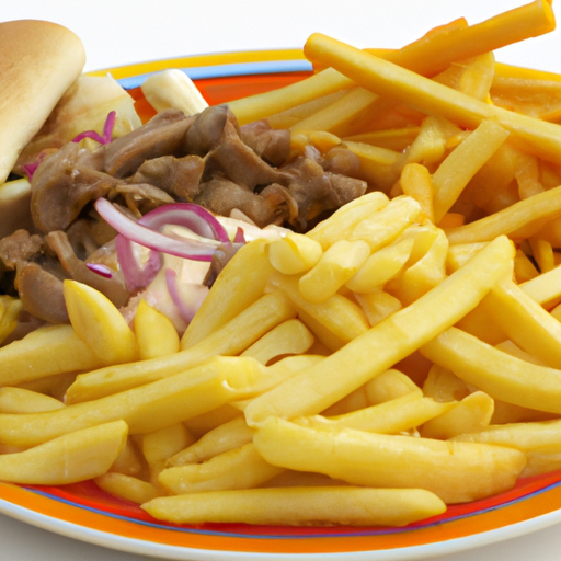 Kebab-Teller mit Pommes frites