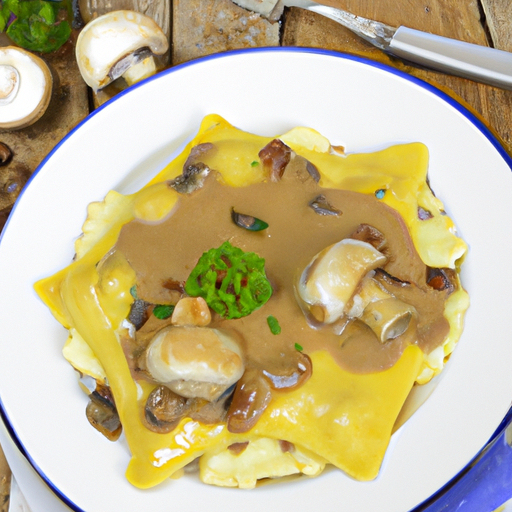 Maultaschen mit Champignon-Rahmsauce und Spätzle