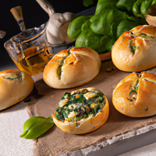Gefüllte Pizzabrötchen mit Spinat, Knoblauch und Käse