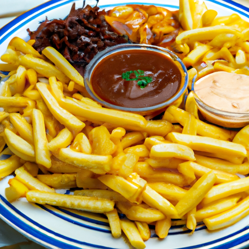 Drehspieß Teller mit Pommes frites und Sauce