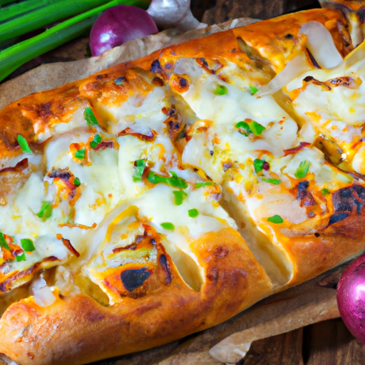 Pizzabrot mit Mozzarella, Zwiebeln und Knoblauch