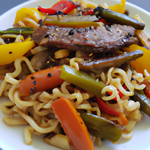 Gebratene Nudeln mit Gemüse und Ente