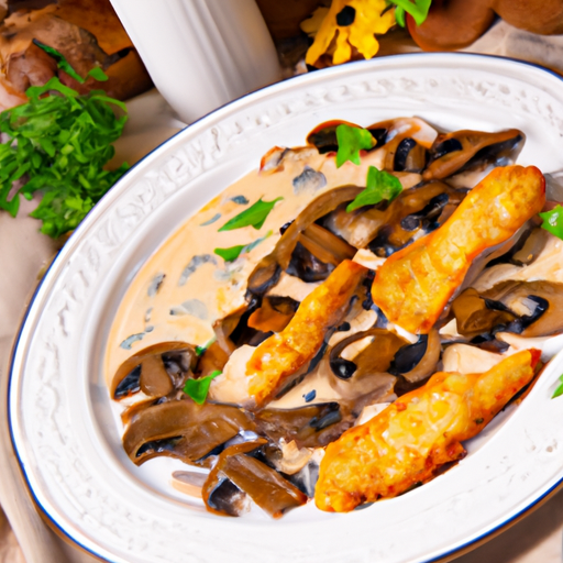 Paniertes Schnitzel mit Champignons und Sahnesauce Rezept