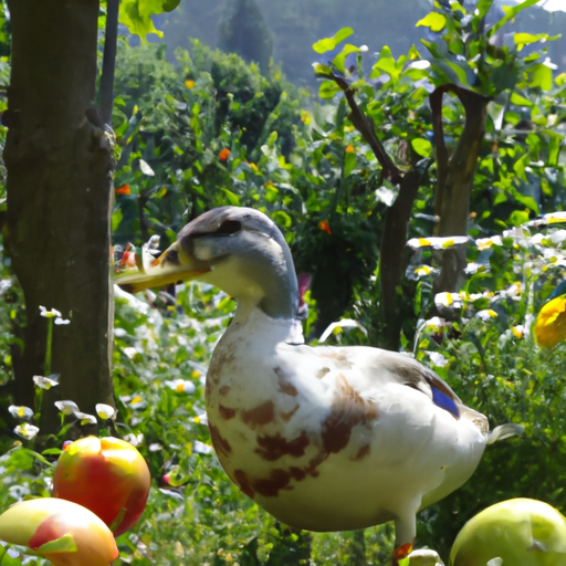Ente im Obstgarten