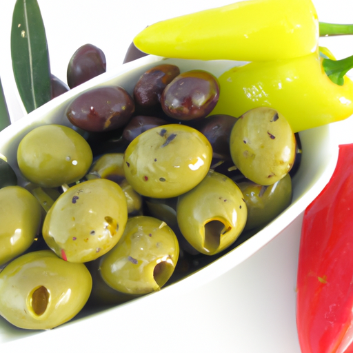 Griechische Oliven und Peperoni