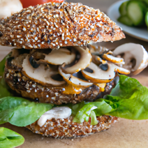 Vegetarischer Pilz-Burger mit selbstgemachten Vollkornbrötchen