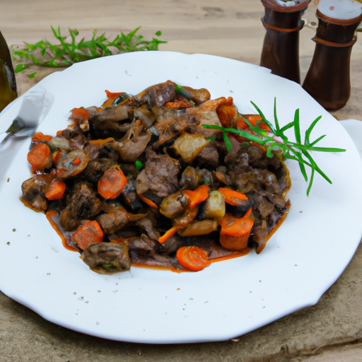 Hirschragout mit Pilzen und Rotwein