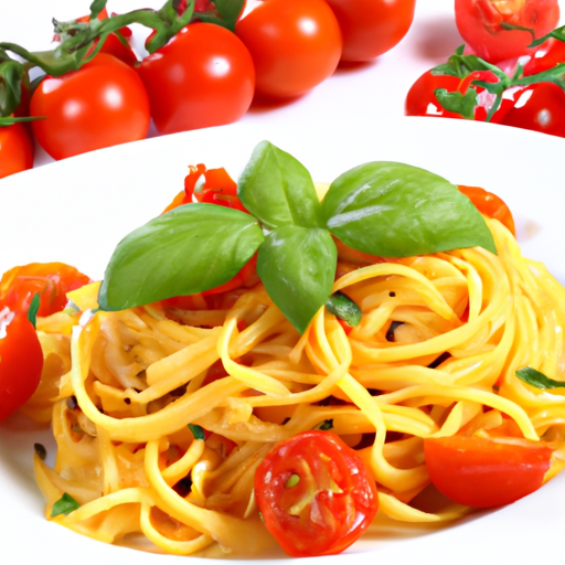 Linguini mit geschmorten Tomaten und Basilikum