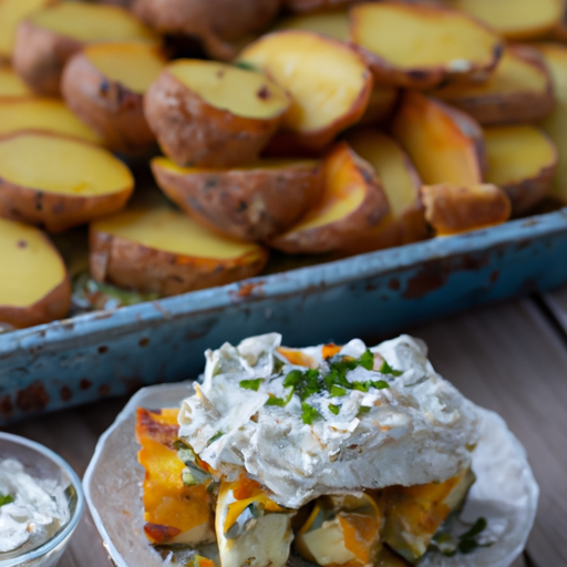 Gebackene Süßkartoffelscheiben mit cremigem Feta-Dip